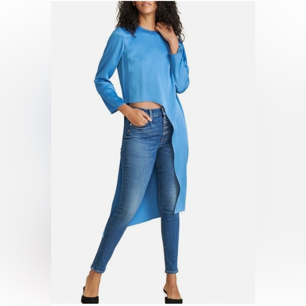 Veronica Beard Women Blue Rome High-Low Asymmetrical Tunic Top Size 2 - Picture 2 of 15